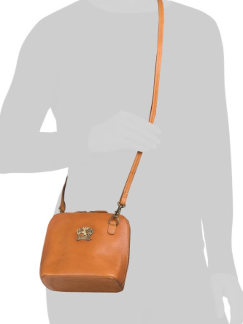 NEW PRATESI Made In Italy Leather Melina Dome Crossbody Golden Brown